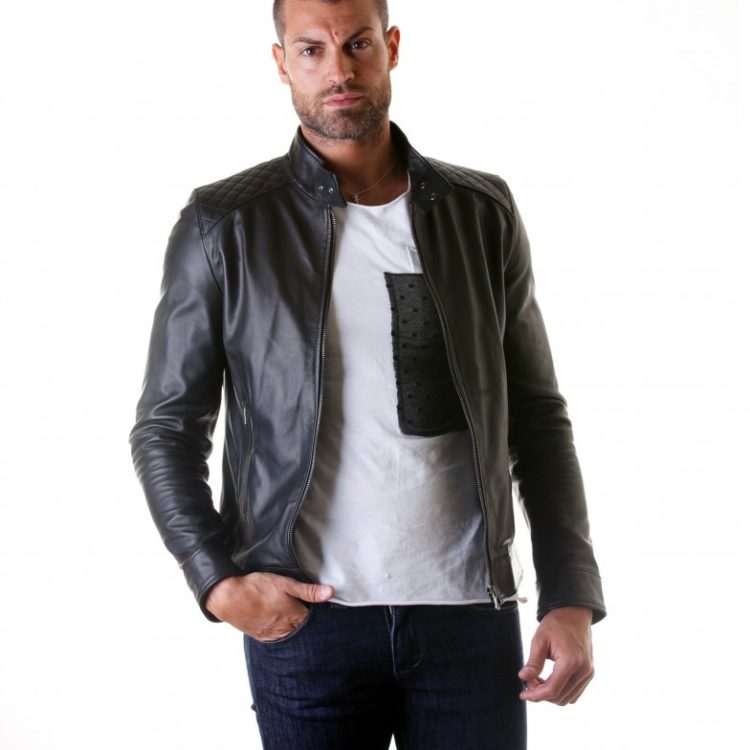 EMILIANY TRAP - Black Quilted Lamb Leather Biker Jacket