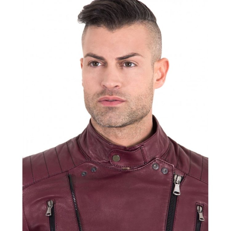 KEVIN - Red Purple Color - Nappa Lamb Leather Biker Perfecto Jacket
