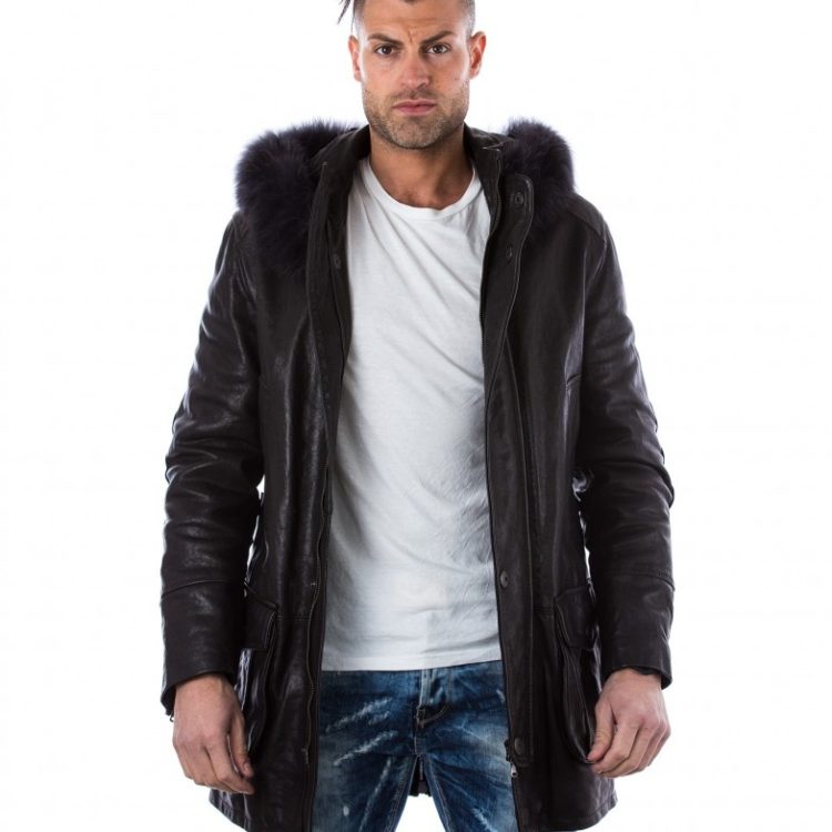 MARCO - Black lamb leather fur hooded coat