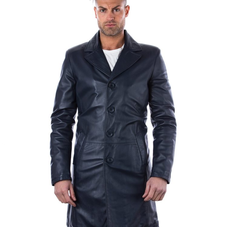 032 MATRIX - Blue Lamb Leather Long Jacket
