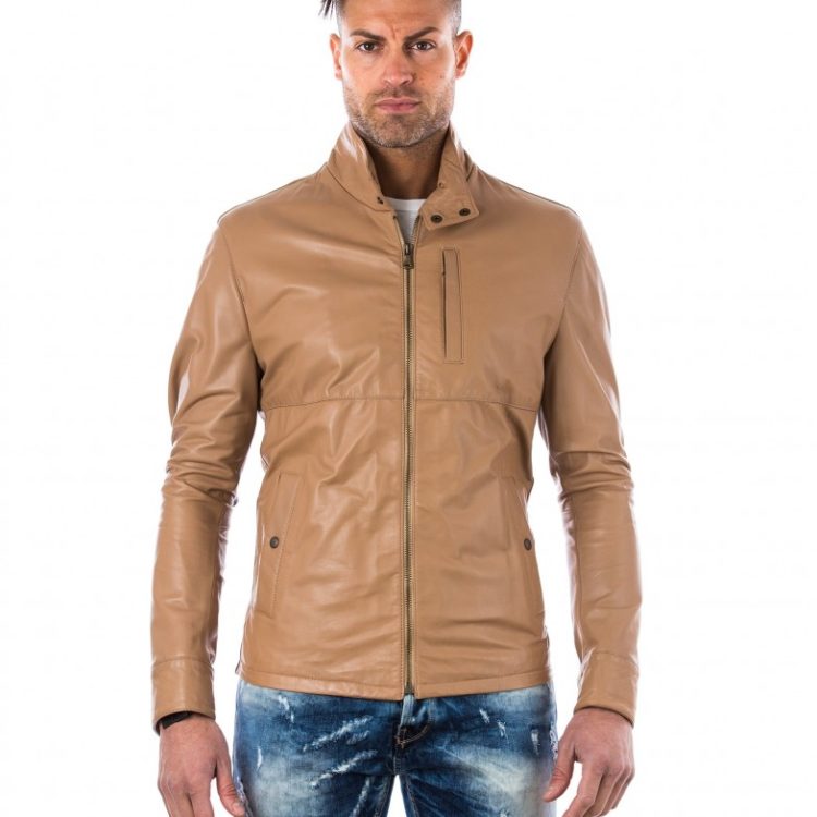 DAVIDE - Beige Lamb Leather Jacket