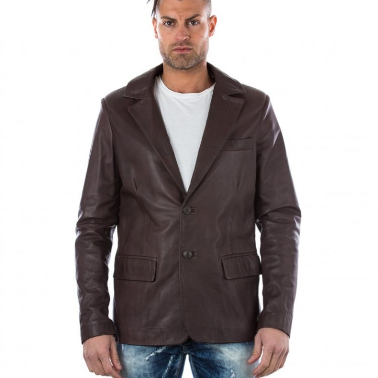 ORLANDO - Brown Lamb Leather Blazer Jacket Two Buttons